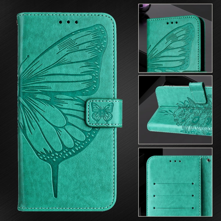 For iPhone 16 Pro Embossed Butterfly Leather Phone Case(Green) - iPhone 16 Pro Cases by buy2fix | Online Shopping UK | buy2fix