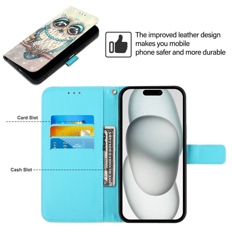 For iPhone 16 Plus 3D Painting Horizontal Flip Leather Phone Case(Grey Owl) - iPhone 16 Plus Cases by buy2fix | Online Shopping UK | buy2fix