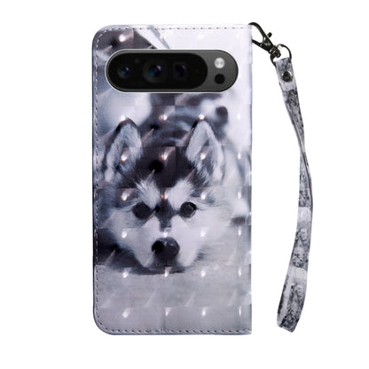 For Google Pixel 9 3D Painted Pattern Leather Phone Case(Husky) - Google Cases by buy2fix | Online Shopping UK | buy2fix