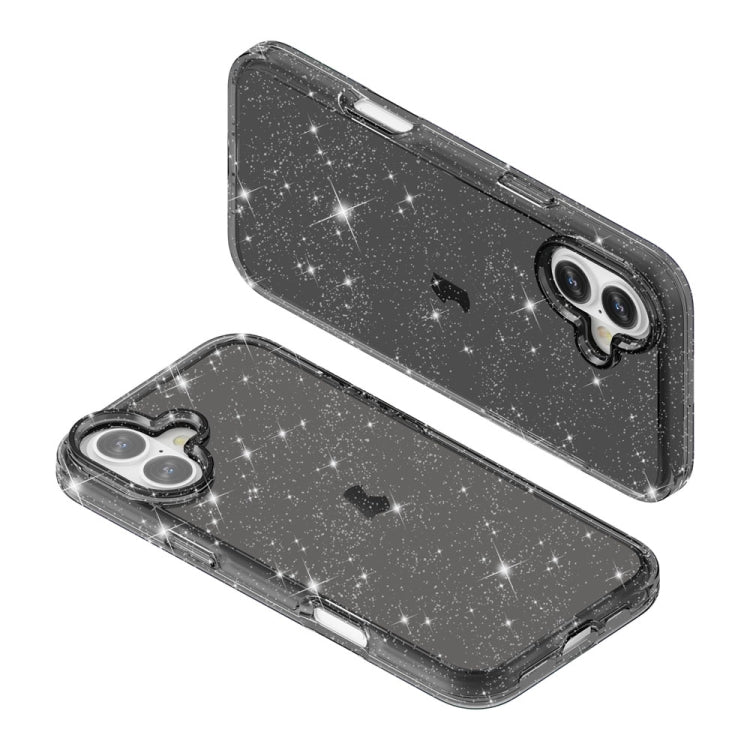 For iPhone 16 Shockproof Terminator Glitter Powder Phone Case(Black) - iPhone 16 Cases by buy2fix | Online Shopping UK | buy2fix