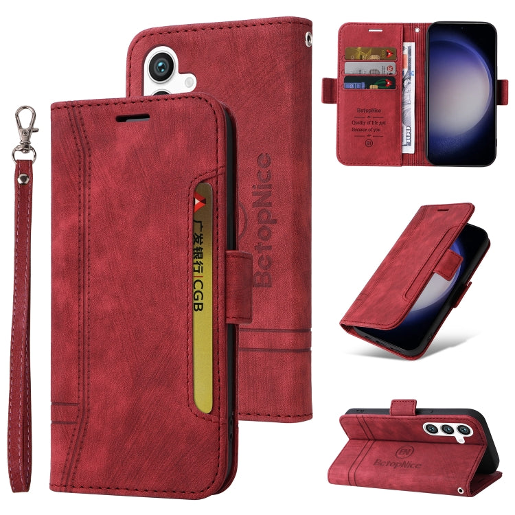 For Samsung Galaxy S24 BETOPNICE Dual-side Buckle Leather Phone Case(Red) - Galaxy Phone Cases by BETOPNICE | Online Shopping UK | buy2fix