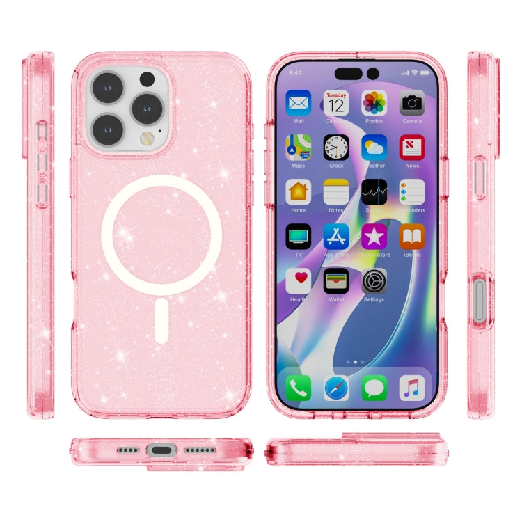 For iPhone 16 Pro Terminator Style Glitter Powder MagSafe Magnetic Phone Case(Pink) - iPhone 16 Pro Cases by buy2fix | Online Shopping UK | buy2fix