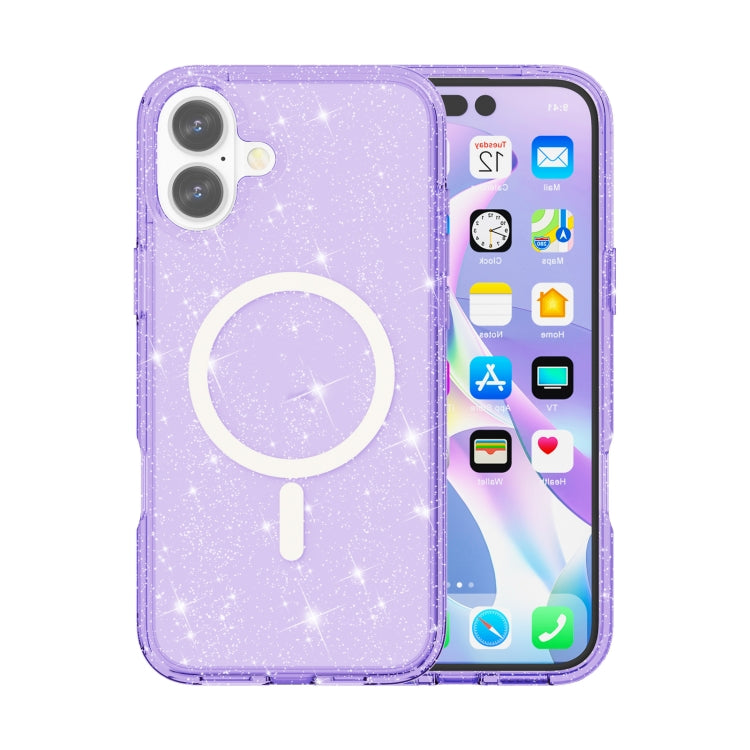 For iPhone 16 Terminator Style Glitter Powder MagSafe Magnetic Phone Case(Purple) - iPhone 16 Cases by buy2fix | Online Shopping UK | buy2fix