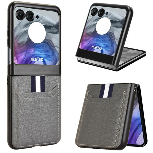 For Motorola Razr 50 Litchi Texture Card Slot Phone Case(Grey) - Motorola Cases by buy2fix | Online Shopping UK | buy2fix