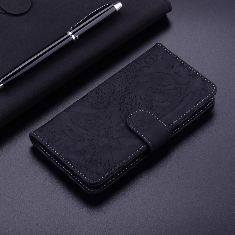 For iPhone 16 Tiger Embossing Pattern Leather Phone Case(Black) - iPhone 16 Cases by buy2fix | Online Shopping UK | buy2fix