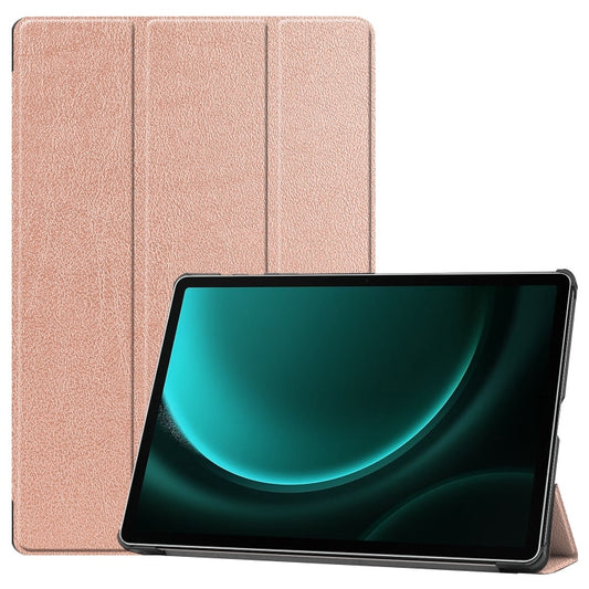 For Samsung Galaxy Tab S9 FE+ Custer Pure Color 3-Fold Holder Smart Leather Tablet Case(Rose Gold) - Galaxy Tab S9 FE+ by buy2fix | Online Shopping UK | buy2fix