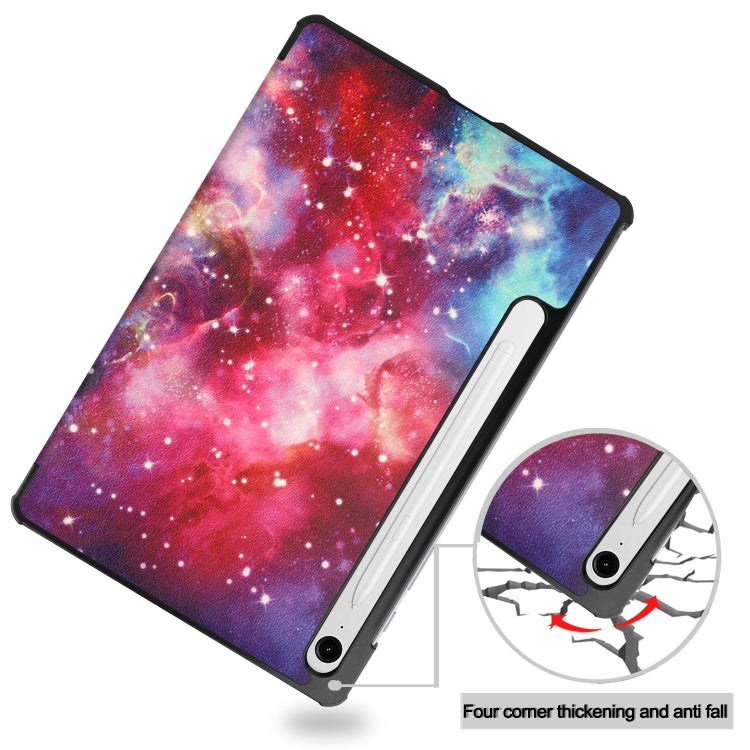 For Samsung Galaxy Tab S9 FE Custer Painted 3-Fold Holder Smart Leather Tablet Case(Milky Way Nebula) - Galaxy Tab S9 FE by buy2fix | Online Shopping UK | buy2fix