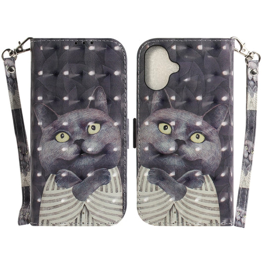 For iPhone 16 Plus 3D Colored Horizontal Flip Leather Phone Case(Hug Cat) - iPhone 16 Plus Cases by buy2fix | Online Shopping UK | buy2fix