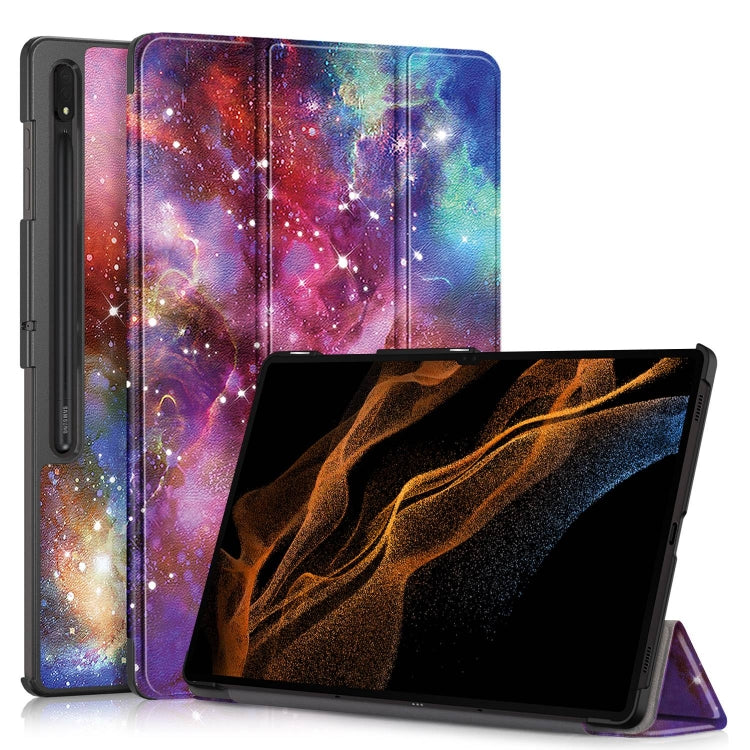 For Samsung Galaxy Tab S9 Ultra Custer Painted 3-Fold Holder Smart Leather Tablet Case(Milky Way Nebula) - Other Galaxy Tab PC by buy2fix | Online Shopping UK | buy2fix