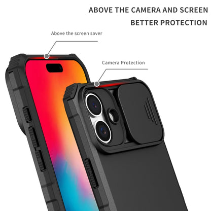 For iPhone 16 Stereoscopic Holder Sliding Camshield Phone Case(Black) - iPhone 16 Cases by buy2fix | Online Shopping UK | buy2fix