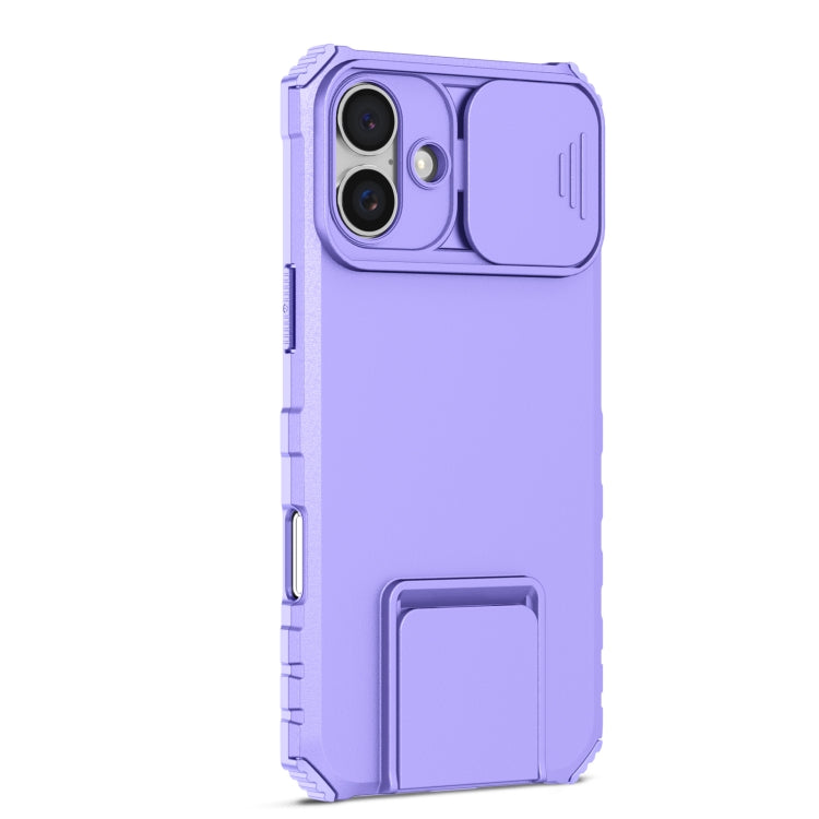 For iPhone 16 Stereoscopic Holder Sliding Camshield Phone Case(Purple) - iPhone 16 Cases by buy2fix | Online Shopping UK | buy2fix