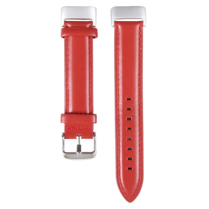 For Fitbit Charge 5 18mm Bamboo Joint Texture Genuine Leather Watch Band(Red) - Watch Bands by buy2fix | Online Shopping UK | buy2fix