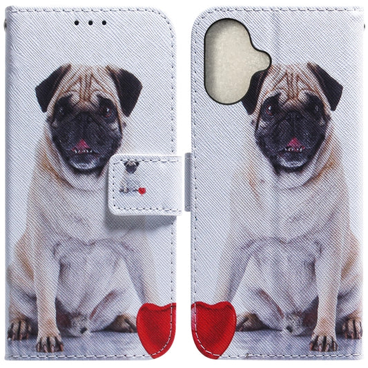 For iPhone 16 Plus Coloured Drawing Flip Leather Phone Case(Pug) - iPhone 16 Plus Cases by buy2fix | Online Shopping UK | buy2fix