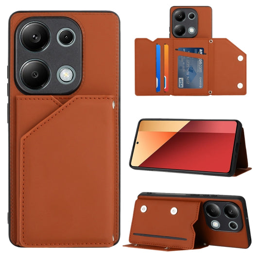 For Xiaomi Redmi Note 13 Pro 4G Global Skin Feel PU + TPU + PC Card Slots Phone Case(Brown) - Note 13 Cases by buy2fix | Online Shopping UK | buy2fix