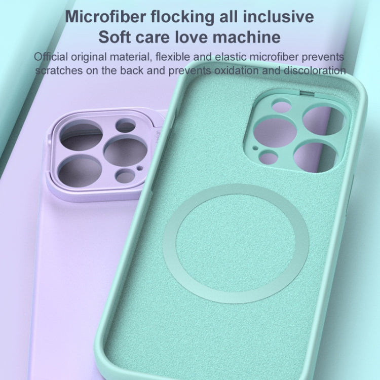 For iPhone 14 Pro MagSafe Liquid Silicone Lens Holder Phone Case(Purple) - iPhone 14 Pro Cases by buy2fix | Online Shopping UK | buy2fix