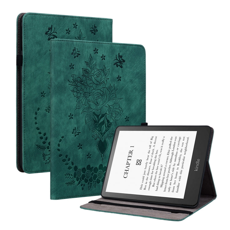 For Amazon Kindle Paperwhite 5 2023 2024 Butterfly Rose Embossed Leather Tablet Case(Green) - Amazon by buy2fix | Online Shopping UK | buy2fix