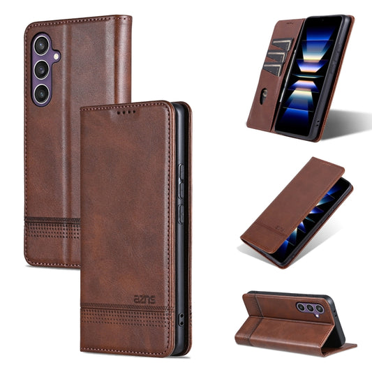 For Samsung Galaxy S24+ 5G AZNS Magnetic Calf Texture Flip Leather Phone Case(Dark Brown) - Galaxy S24+ 5G Cases by AZNS | Online Shopping UK | buy2fix