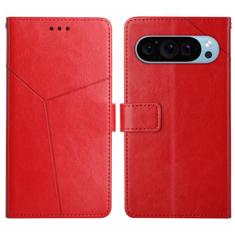 For Google Pixel 9 Pro Y-shaped Pattern Flip Leather Phone Case(Red) - Google Cases by buy2fix | Online Shopping UK | buy2fix