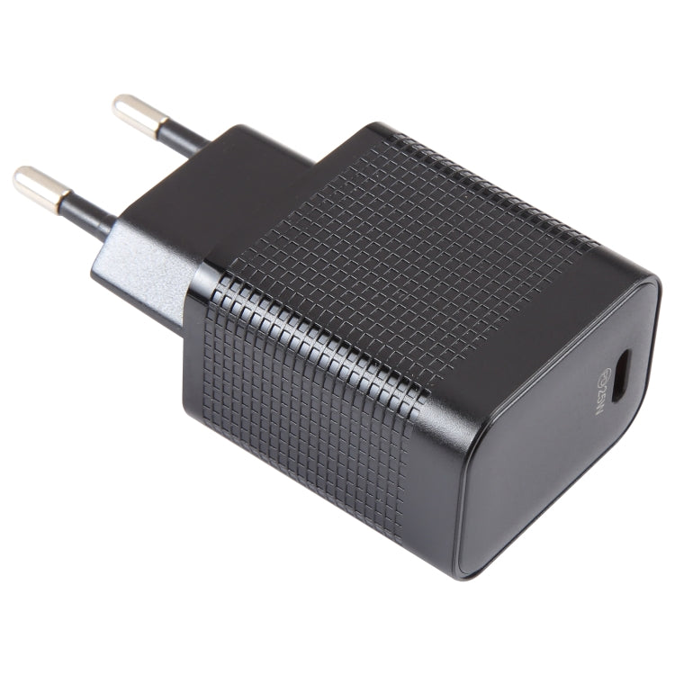 LZ-106PD 25W USB-C / Type-C Ports Plaid Pattern Travel Charger, EU Plug(Black) - USB Charger by buy2fix | Online Shopping UK | buy2fix