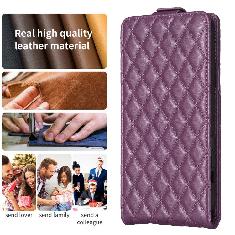 For iPhone 16 Diamond Lattice Vertical Flip Leather Phone Case(Dark Purple) - iPhone 16 Cases by buy2fix | Online Shopping UK | buy2fix