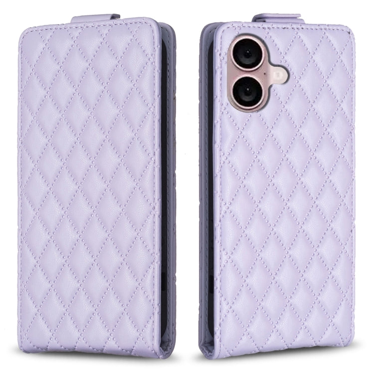 For iPhone 16 Diamond Lattice Vertical Flip Leather Phone Case(Purple) - iPhone 16 Cases by buy2fix | Online Shopping UK | buy2fix