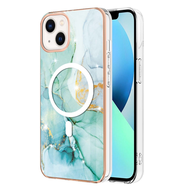 For iPhone 14 Marble Pattern Dual-side IMD Magsafe TPU Phone Case(Green 003) - iPhone 14 Cases by buy2fix | Online Shopping UK | buy2fix