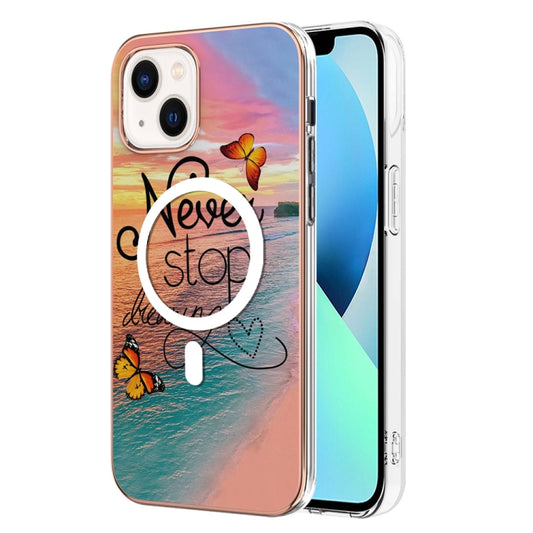 For iPhone 15 Plus Marble Pattern Dual-side IMD Magsafe TPU Phone Case(Dream Butterfly) - iPhone 15 Plus Cases by buy2fix | Online Shopping UK | buy2fix