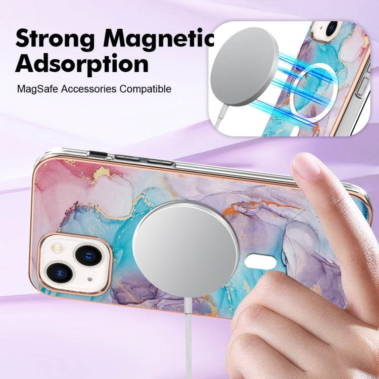 For iPhone 15 Marble Pattern Dual-side IMD Magsafe TPU Phone Case(Blue Marble) - iPhone 15 Cases by buy2fix | Online Shopping UK | buy2fix