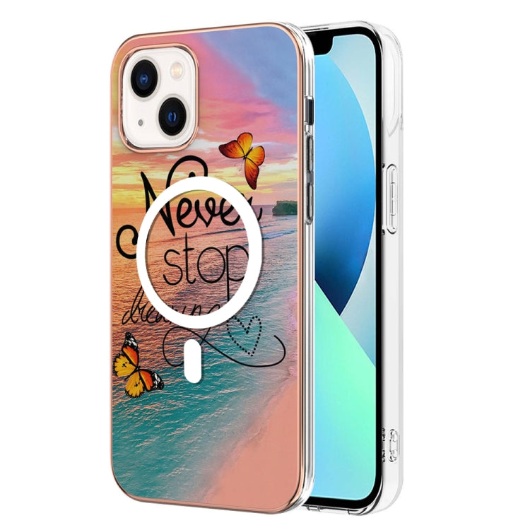 For iPhone 15 Marble Pattern Dual-side IMD Magsafe TPU Phone Case(Dream Butterfly) - iPhone 15 Cases by buy2fix | Online Shopping UK | buy2fix