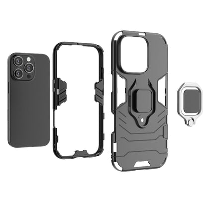 For iPhone 16 Pro Shockproof PC + TPU Holder Phone Case(Black) - iPhone 16 Pro Cases by buy2fix | Online Shopping UK | buy2fix