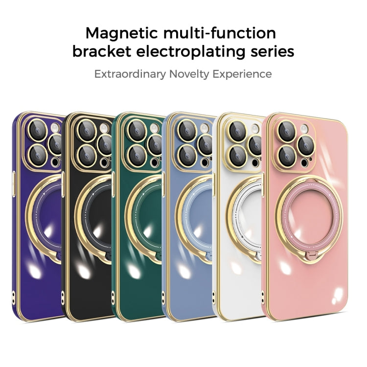 For iPhone 15 Pro Multifunction Electroplating MagSafe Holder Phone Case(Dark Green) - iPhone 15 Pro Cases by buy2fix | Online Shopping UK | buy2fix