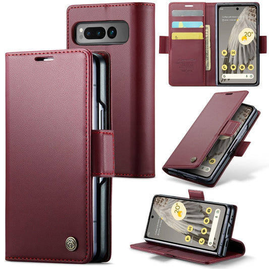 For Google Pixel Fold CaseMe 023 Butterfly Buckle Litchi Texture RFID Anti-theft Leather Phone Case(Wine Red) - Google Cases by CaseMe | Online Shopping UK | buy2fix