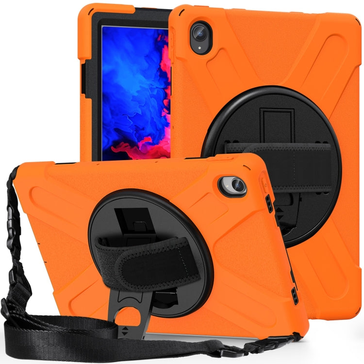 For Lenovo Tab P11 Silicone Hybrid PC Tablet Case with Grip & Shoulder Strap(Orange) - Lenovo by buy2fix | Online Shopping UK | buy2fix