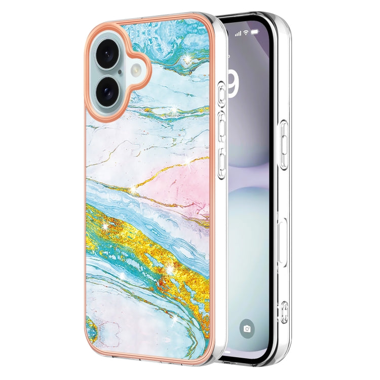 For iPhone 16 Plus Electroplating Marble Pattern Dual-side IMD TPU Shockproof Phone Case (Green 004) - iPhone 16 Plus Cases by buy2fix | Online Shopping UK | buy2fix