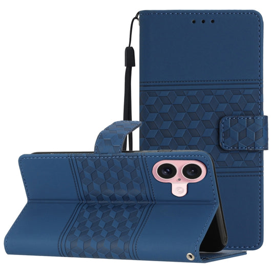 For iPhone 16 Plus Diamond Embossed Skin Feel Leather Phone Case(Dark Blue) - iPhone 16 Plus Cases by buy2fix | Online Shopping UK | buy2fix