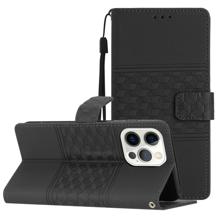 For iPhone 16 Pro Diamond Embossed Skin Feel Leather Phone Case(Black) - iPhone 16 Pro Cases by buy2fix | Online Shopping UK | buy2fix