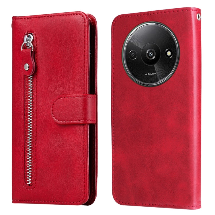 For Xiaomi Redmi A3 Fashion Calf Texture Zipper Leather Phone Case(Red) - Xiaomi Cases by buy2fix | Online Shopping UK | buy2fix