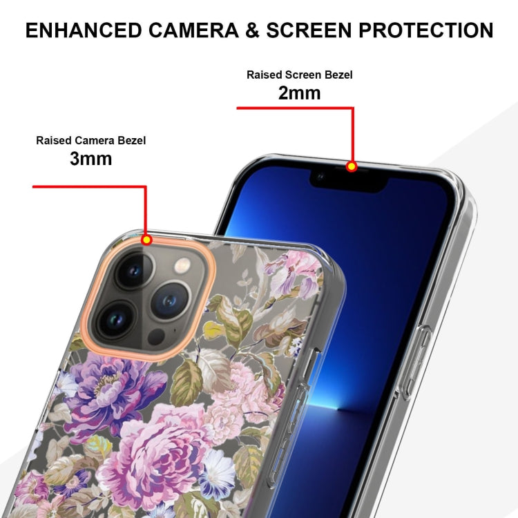 For iPhone 16 Pro Max Flowers and Plants Series IMD TPU Phone Case(Purple Peony) - iPhone 16 Pro Max Cases by buy2fix | Online Shopping UK | buy2fix