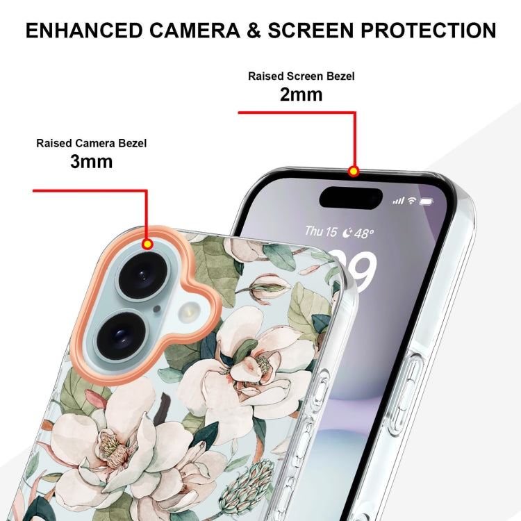 For iPhone 16 Flowers and Plants Series IMD TPU Phone Case(Green Gardenia) - iPhone 16 Cases by buy2fix | Online Shopping UK | buy2fix