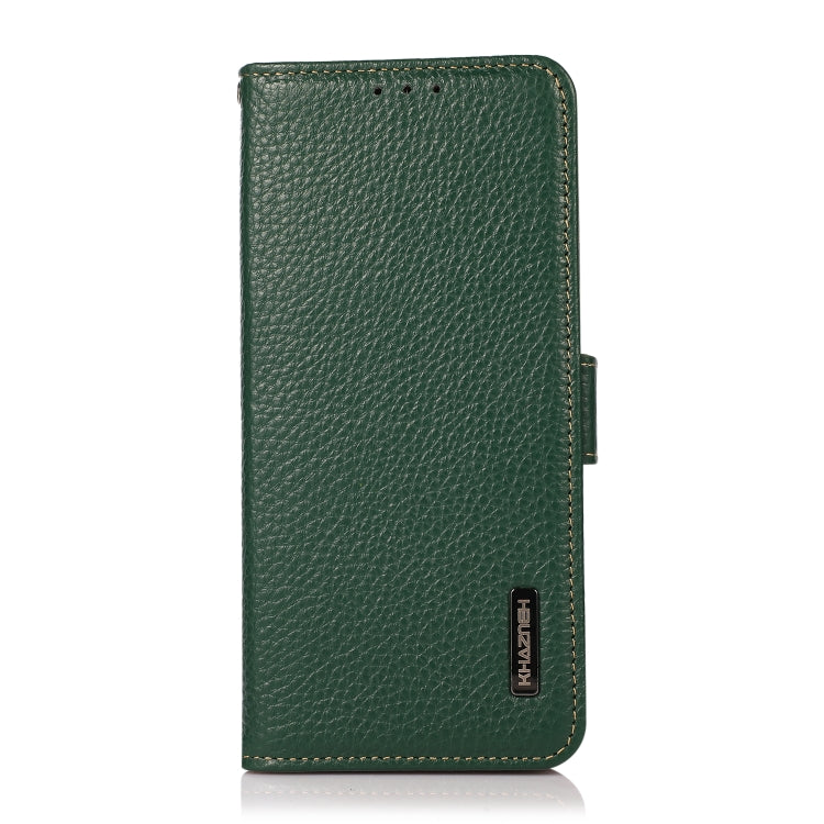 For OnePlus 12 KHAZNEH Side-Magnetic Litchi Genuine Leather RFID Phone Case(Green) - OnePlus Cases by buy2fix | Online Shopping UK | buy2fix