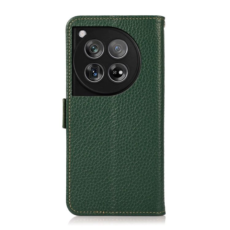 For OnePlus 12 KHAZNEH Side-Magnetic Litchi Genuine Leather RFID Phone Case(Green) - OnePlus Cases by buy2fix | Online Shopping UK | buy2fix