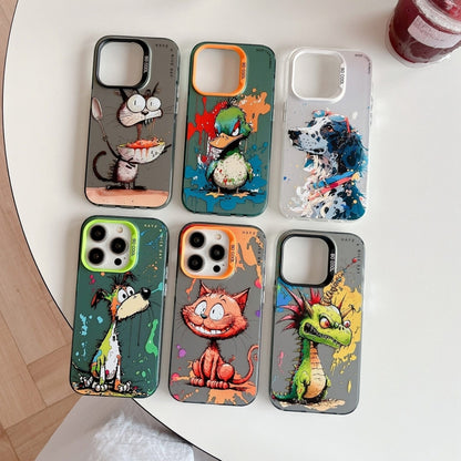 For iPhone 16 Animal Pattern Oil Painting Series PC + TPU Phone Case(Smiling Cat) - iPhone 16 Cases by buy2fix | Online Shopping UK | buy2fix