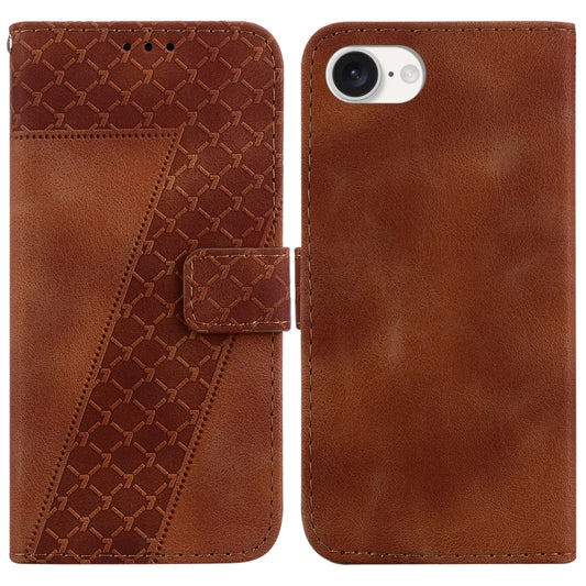 For iPhone SE 2024 Seven-shaped Embossed Leather Phone Case(Brown) - More iPhone Cases by buy2fix | Online Shopping UK | buy2fix