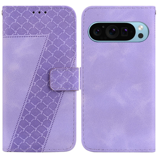 For Google Pixel 9 7-shaped Embossed Leather Phone Case(Purple) - Google Cases by buy2fix | Online Shopping UK | buy2fix