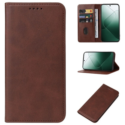 For Xiaomi 14 Magnetic Closure Leather Phone Case(Brown) - 14 Cases by buy2fix | Online Shopping UK | buy2fix