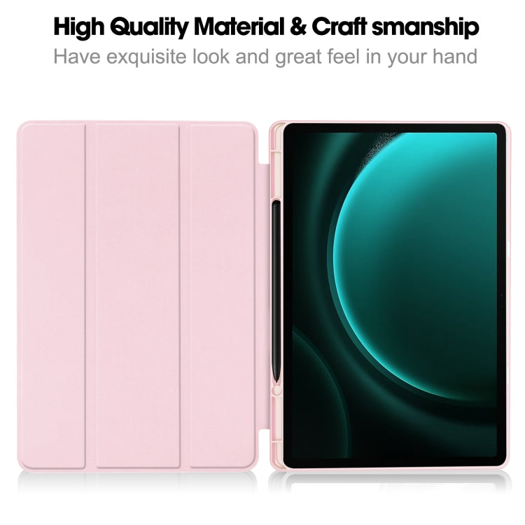 For Samsung Galaxy Tab S9 FE+ 3-Fold Pure Color TPU Smart Leather Tablet Case with Pen Slot(Pink) - Galaxy Tab S9 FE+ by buy2fix | Online Shopping UK | buy2fix