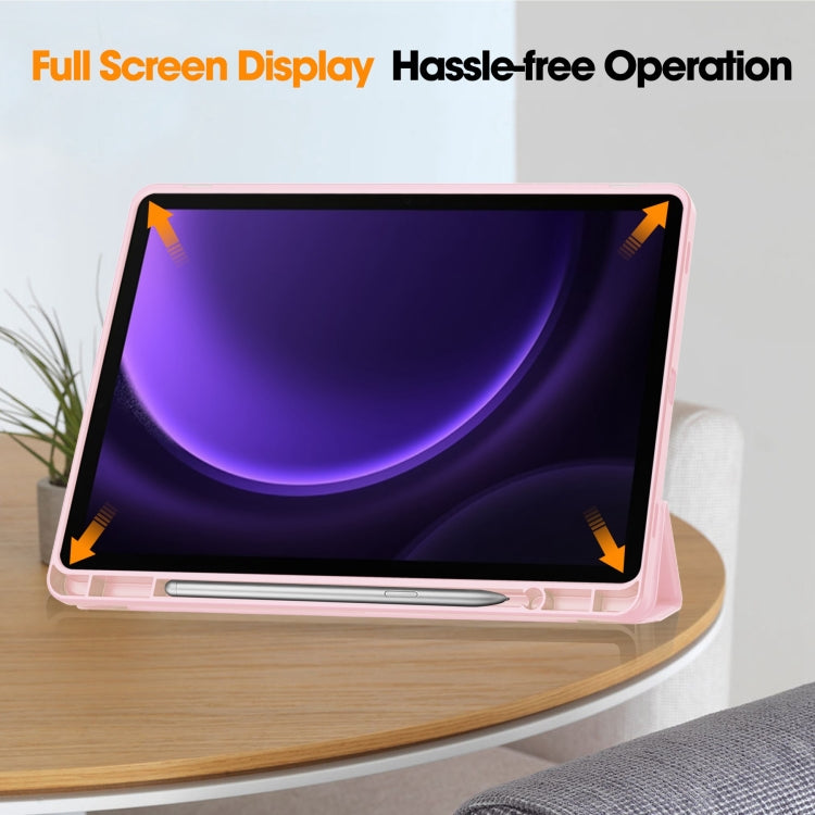 For Samsung Galaxy Tab S9 FE 3-Fold Pure Color TPU Smart Leather Tablet Case with Pen Slot(Pink) - Galaxy Tab S9 FE by buy2fix | Online Shopping UK | buy2fix