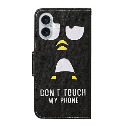 For iPhone 16 3D Colored Drawing Flip Leather Phone Case(Penguins) - iPhone 16 Cases by buy2fix | Online Shopping UK | buy2fix