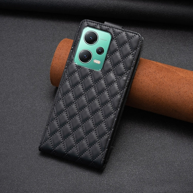 For Redmi Note 12 5G Global Diamond Lattice Vertical Flip Leather Phone Case(Black) - Xiaomi Cases by buy2fix | Online Shopping UK | buy2fix