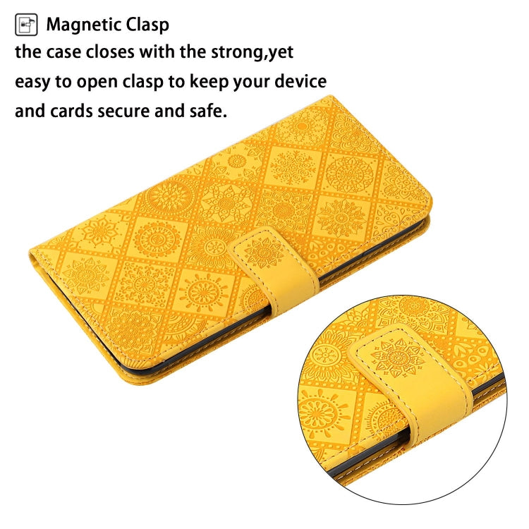 For iPhone 16 Pro Max Ethnic Style Embossed Pattern Leather Phone Case(Yellow) - iPhone 16 Pro Max Cases by buy2fix | Online Shopping UK | buy2fix